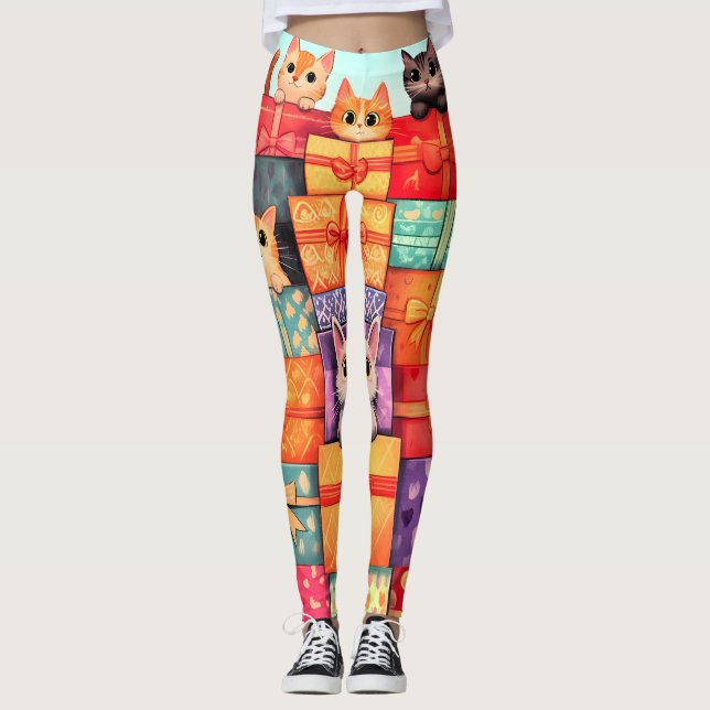 Meow Gift Birthday Tower Leggings (Front)