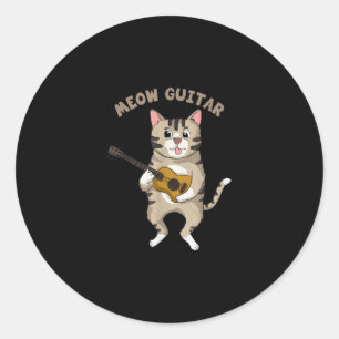 Meow Guitar Cute Cat Playing Guitar Funny Kitties Classic Round Sticker