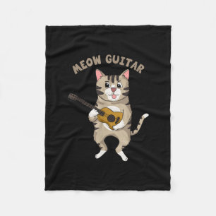 Meow Guitar Cute Cat Playing Guitar Funny Kitties Fleece Blanket