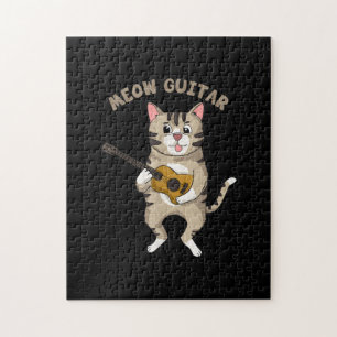 Meow Guitar Cute Cat Playing Guitar Funny Kitties Jigsaw Puzzle