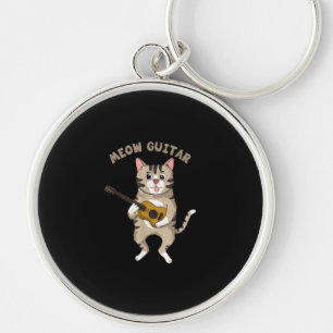 Meow Guitar Cute Cat Playing Guitar Funny Kitties Key Ring
