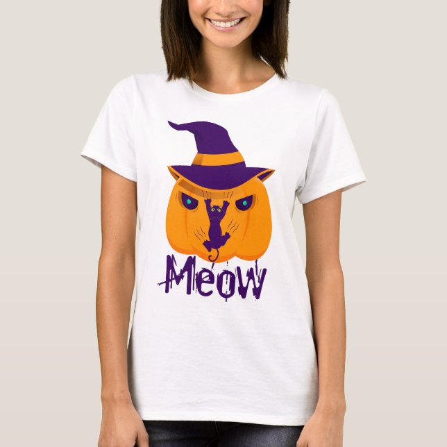 Meow Halloween Cat Design T-Shirt (Front)