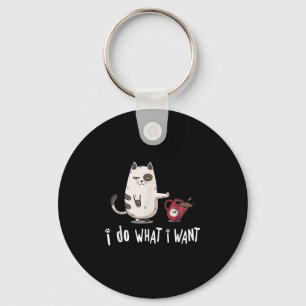Meow I Do What I Want Vintage Black Cat Red Cup Fu Key Ring