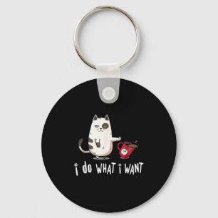 Meow I Do What I Want Vintage Black Cat Red Cup Fu Key Ring