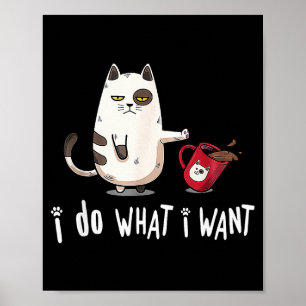 Meow I Do What I Want Vintage Black Cat Red Cup Fu Poster