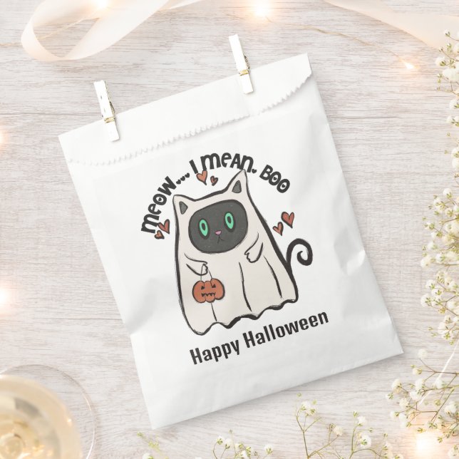 Meow I Mean Boo Cat Ghost Happy Halloween Favour Bags (Clipped)