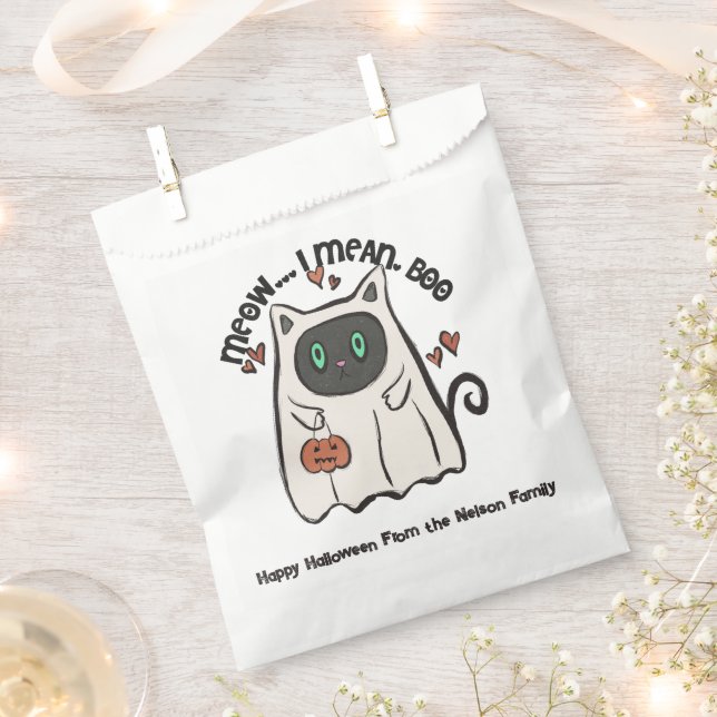 Meow I Mean Boo Cat Ghost Happy Halloween Favour Bags (Clipped)