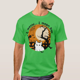 Meow I Mean Boo Cute Halloween Cat Ghost Vintage  T-Shirt