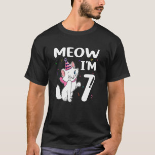 Meow I'm 7 Birthday Cat 7th Birthday Girl T-Shirt