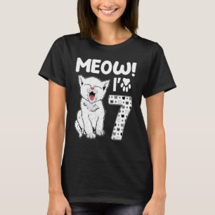 Meow I'm 7 Years Old Girl 7th Birthday Cat Cute Ca T-Shirt