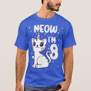 Meow Im 8 bday cat party cute 8th Birthday Kids Ca T-Shirt