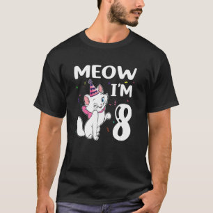 Meow I'm 8 Birthday Cat 8th Birthday Girl T-Shirt