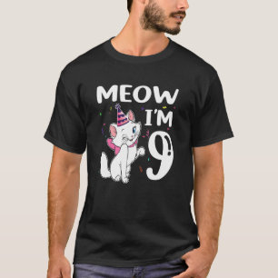 Meow I'm 9 Birthday Cat 9th Birthday Girl T-Shirt