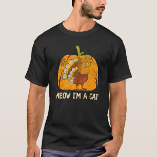 Meow I'm A Cat Thanksgiving Pumpkin Turkey Face C T-Shirt