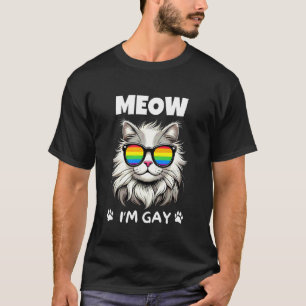 Meow I'm Gay LGBTQ Pride Funny White Cat Rainbow S T-Shirt