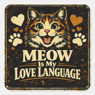Meow Is My Love Language – Cat Communication Love  Square Sticker