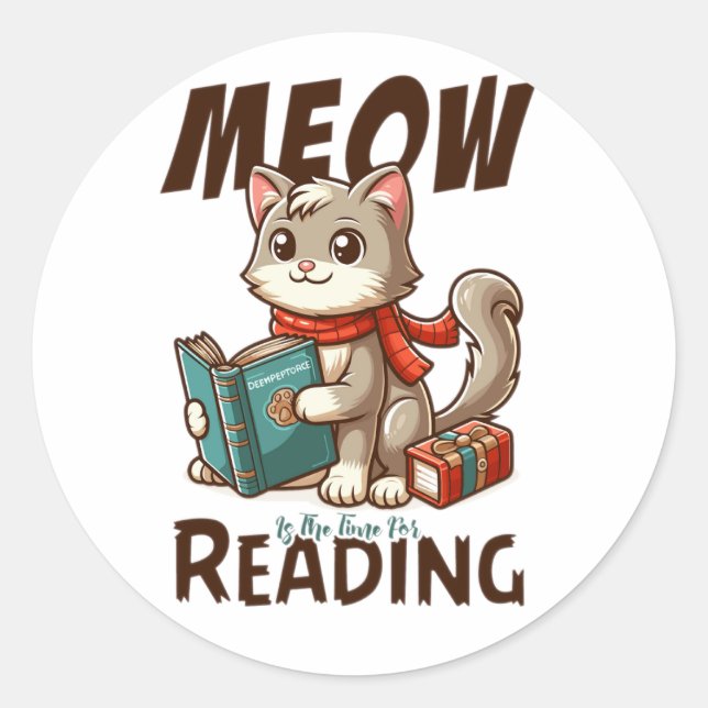 Meow is the time for reading classic round sticker (Front)