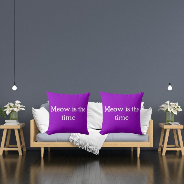 Meow Is The Time Funny Retro Animal Cute Purple Cushion (Creator Uploaded)