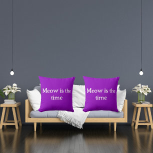 Meow Is The Time Funny Retro Animal Cute Purple Cushion