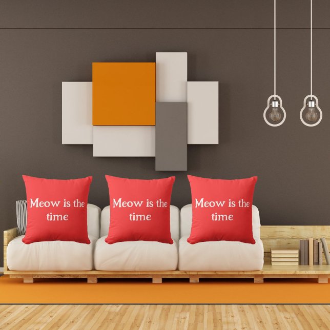 Meow Is The Time Funny Retro Animal Cute Red Cushion (Creator Uploaded)
