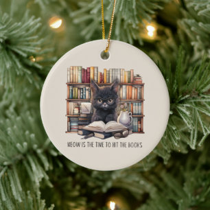 Meow Is The Time To Hit The Books Ceramic Tree Decoration