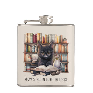 Meow Is The Time To Hit The Books Hip Flask