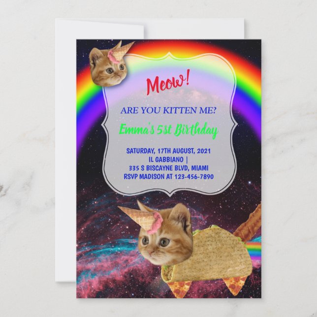 MEOW! Kitten space party invitation (Front)