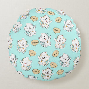 Meow Kittens Pattern – Cute Cat Round Cushion