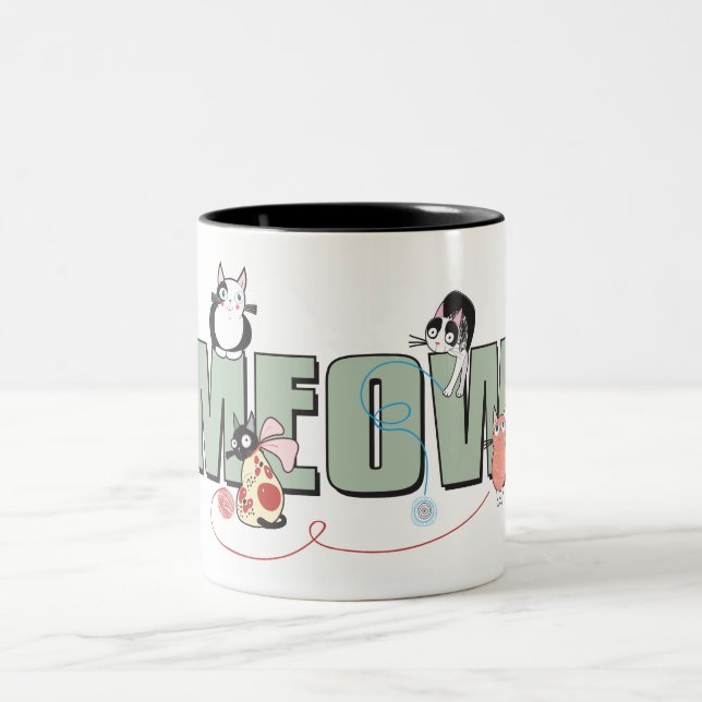 MEOW Kitty Cat 11 oz Two-Tone Mug (Center)