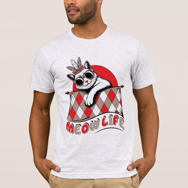 Meow Life Funny Cool Cat T-Shirt (Front)