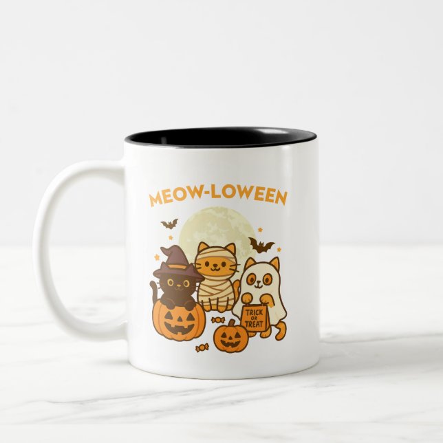 Meow-loween – Cute Halloween Cat Costume Design Two-Tone Coffee Mug (Left)