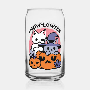 Meow-Loween - Cute Halloween Cat Design Can Glass