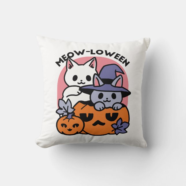 Meow-Loween - Cute Halloween Cat Design Cushion (Front)