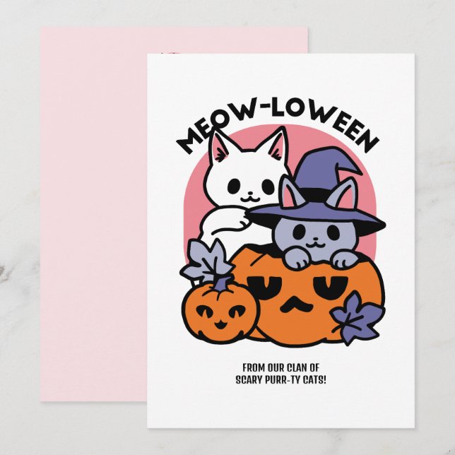 Meow-Loween - Cute Halloween Cat Design Holiday Card (Front/Back)