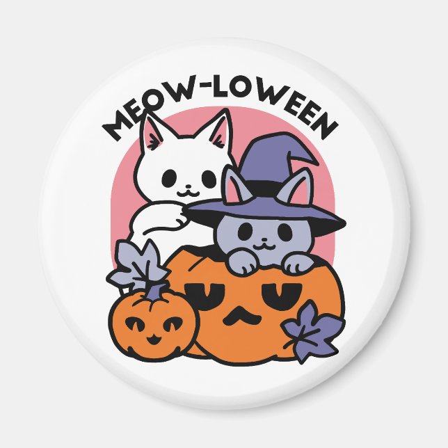 Meow-Loween - Cute Halloween Cat Design Magnet (Front)