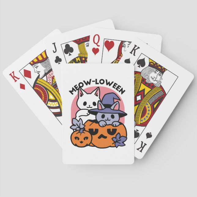 Meow-Loween - Cute Halloween Cat Design Playing Cards (Back)