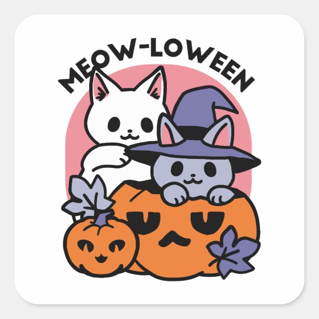 Meow-Loween - Cute Halloween Cat Design Square Sticker (Front)