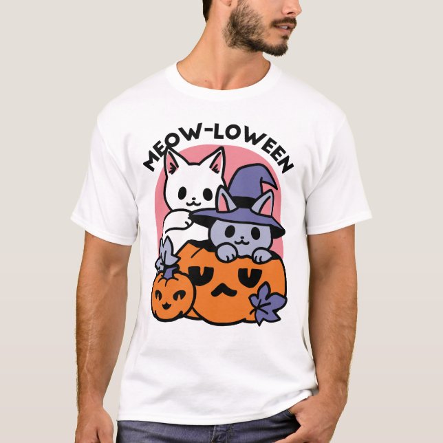 Meow-Loween - Cute Halloween Cat Design T-Shirt (Front)