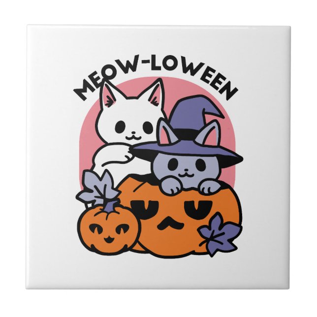 Meow-Loween - Cute Halloween Cat Design Tile (Front)