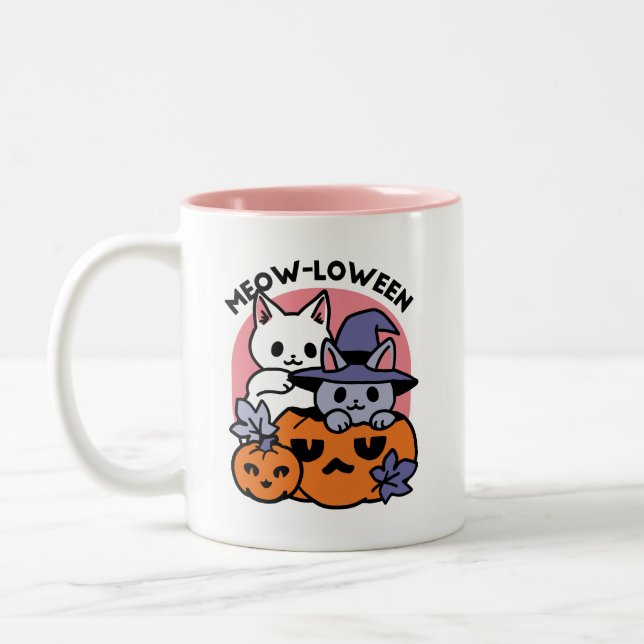 Meow-Loween - Cute Halloween Cat Design Two-Tone Coffee Mug (Left)