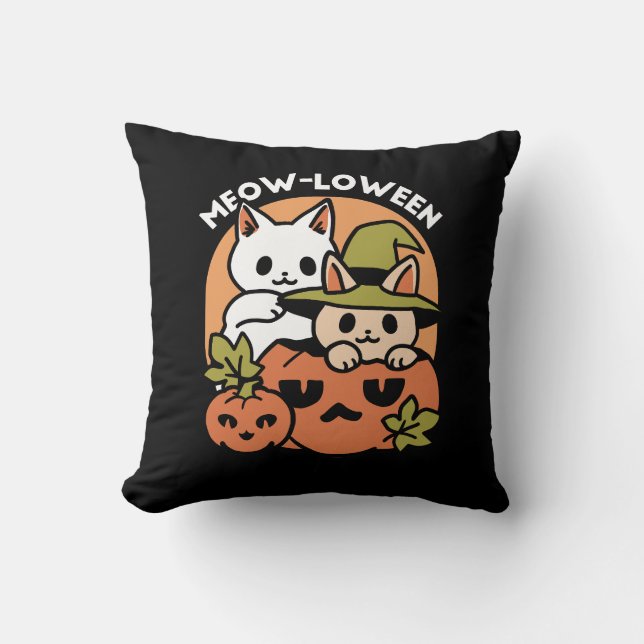 Meow-Loween - Festive Halloween Cat Design Cushion (Front)