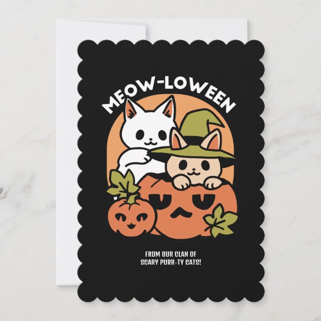 Meow-Loween - Festive Halloween Cat Design Holiday Card (Front)