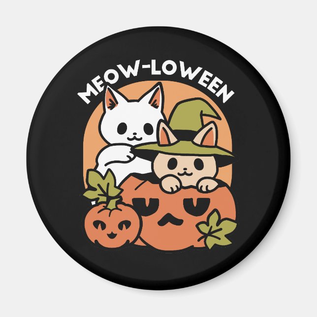 Meow-Loween - Festive Halloween Cat Design Magnet (Front)