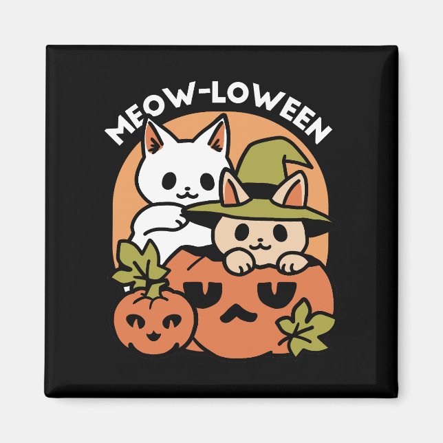 Meow-Loween - Festive Halloween Cat Design Magnet (Front)