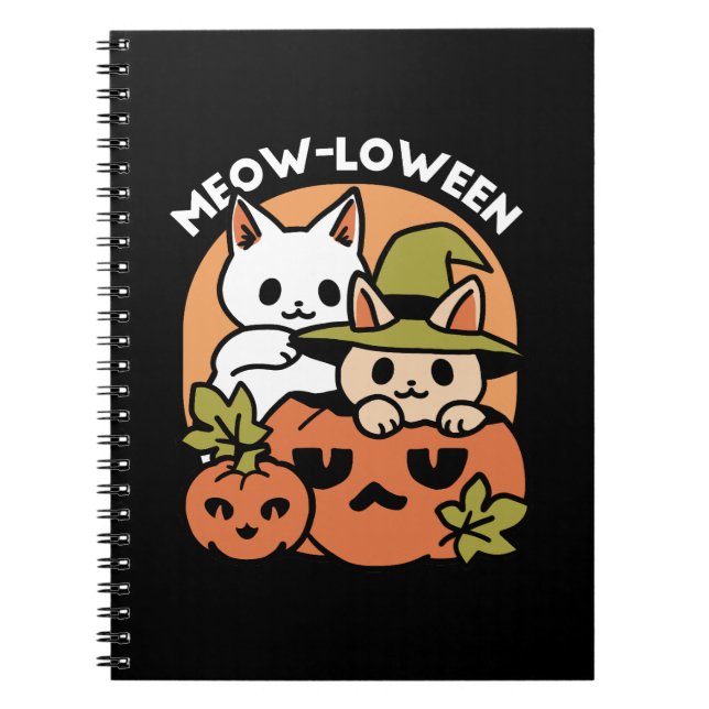 Meow-Loween - Festive Halloween Cat Design Notebook (Front)
