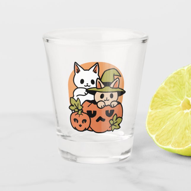 Meow-Loween - Festive Halloween Cat Design Shot Glass (Front)