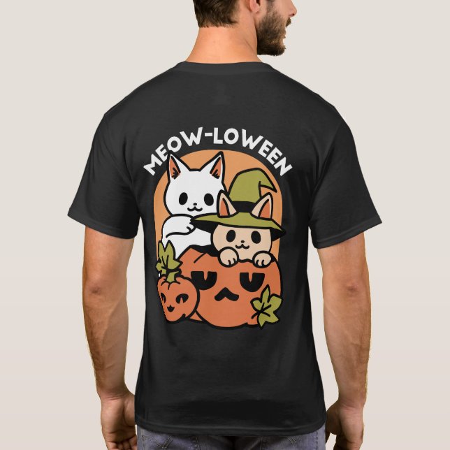 Meow-Loween - Festive Halloween Cat Design T-Shirt (Back)