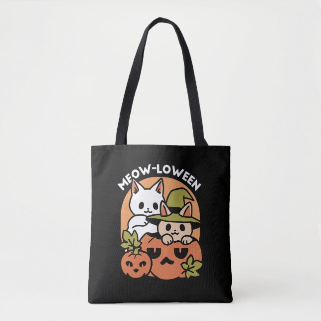 Meow-Loween - Festive Halloween Cat Design Tote Bag (Front)