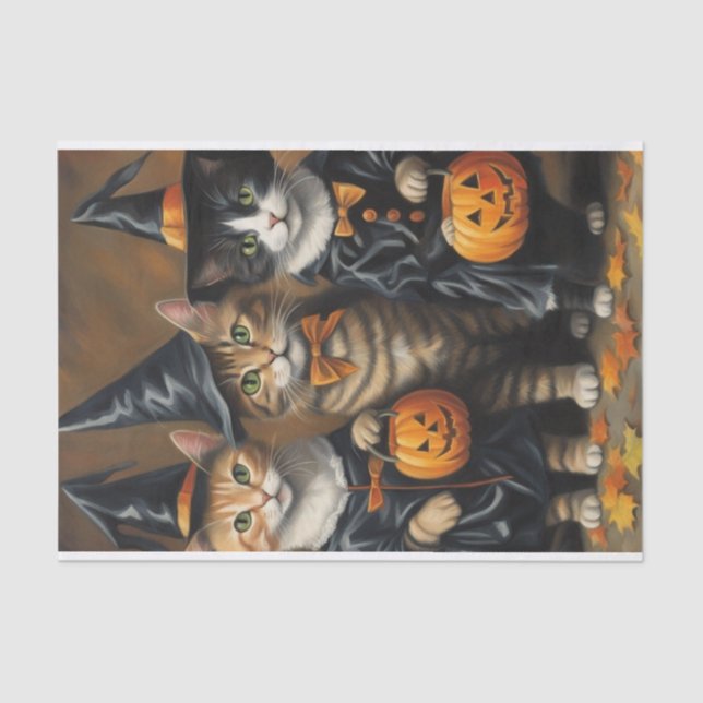 Meow-loween: Trick-or-Treaters Cats Decoupage  Tissue Paper (Front)