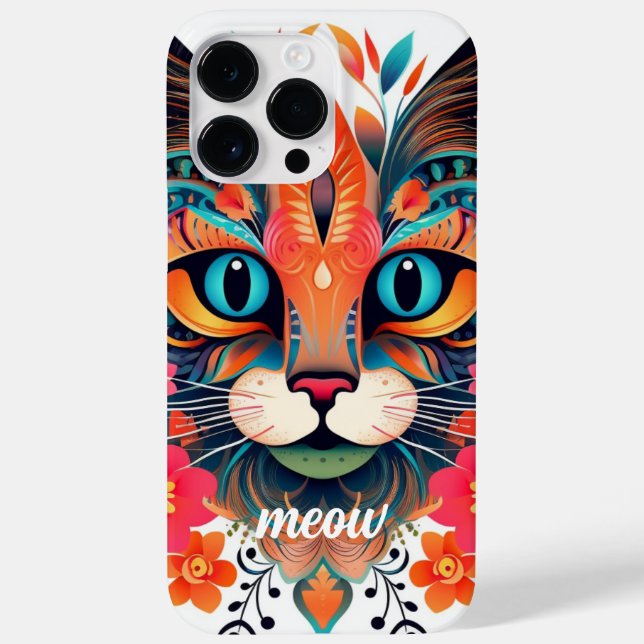 Meow Mania: Red Blue Floral Cute Cat  Case-Mate iPhone Case (Back)
